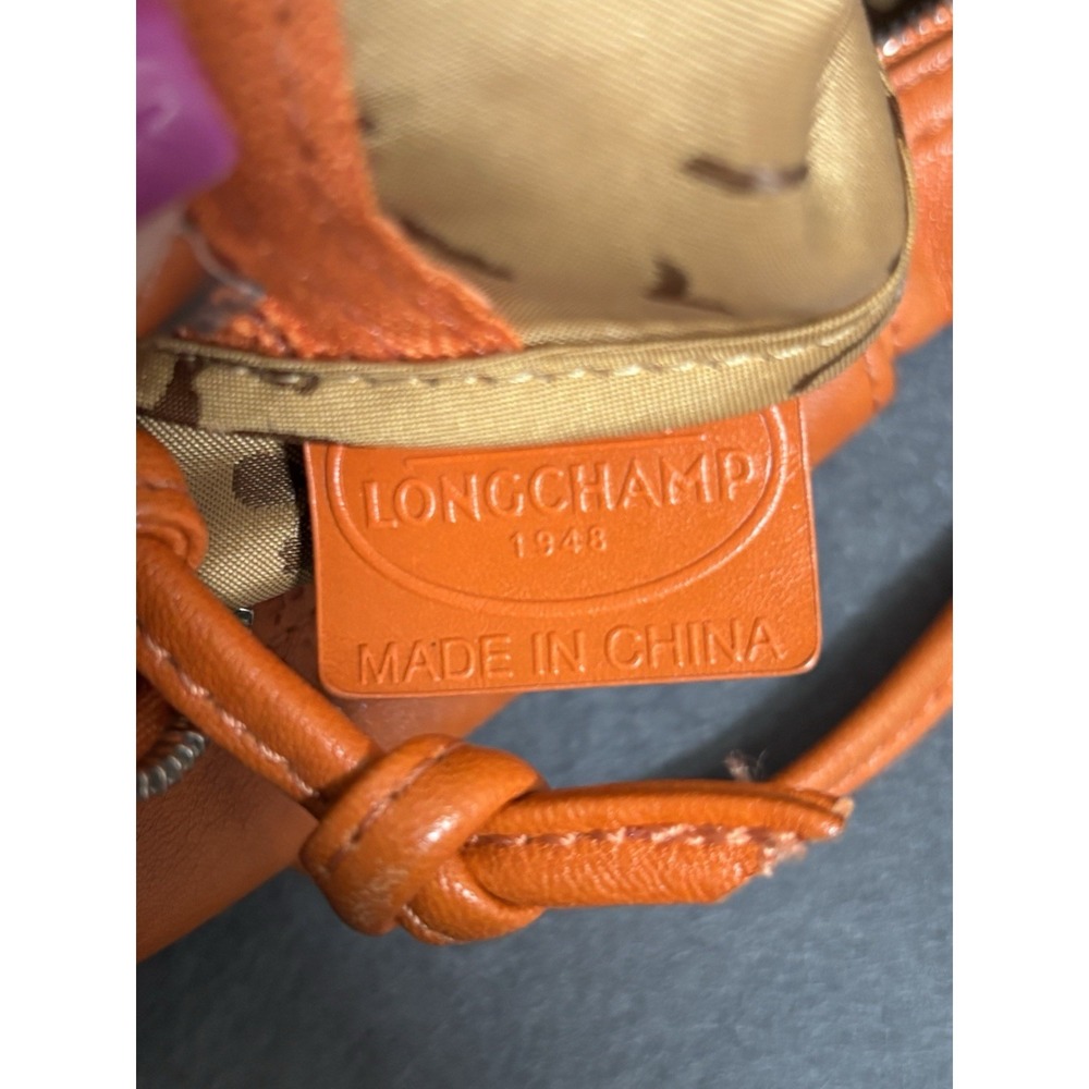 Longchamp Modele Depose Crossbody Bag Leather Orange Cognac Silver Hardware - Picture 10 of 16